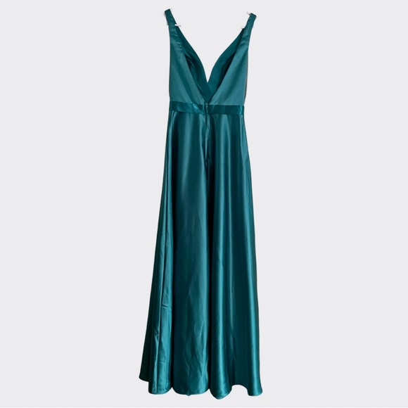 Ashley & Justin Bridesmaids Emerald Green Satin Formal Ball Gown Size 6 NWT Lace - Picture 2 of 15